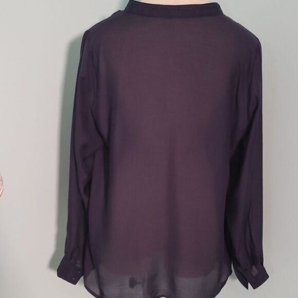 Women's blue Sheer blouse. Large, long sleeves, mature, oversized. - Picture 5 of 8